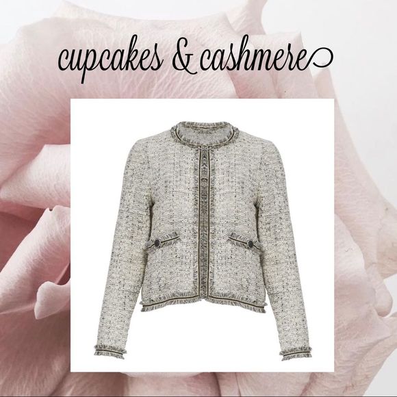 cupcakes & cashmere Belicia Fringe Jacquard Grey Jacket - Picture 1 of 13